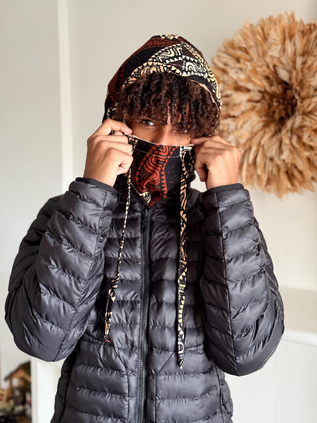 Capuche-snood en wax brun