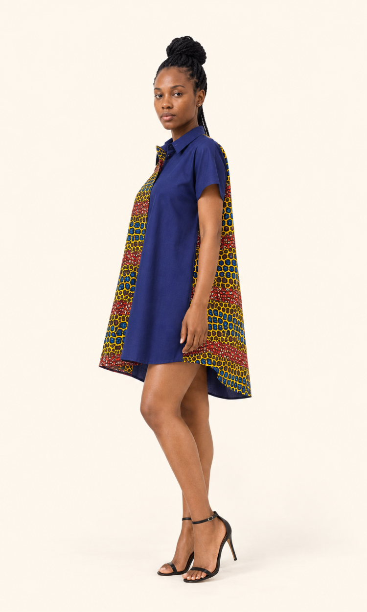 Robe-chemise colorblock Woodin et wax  bleu marine