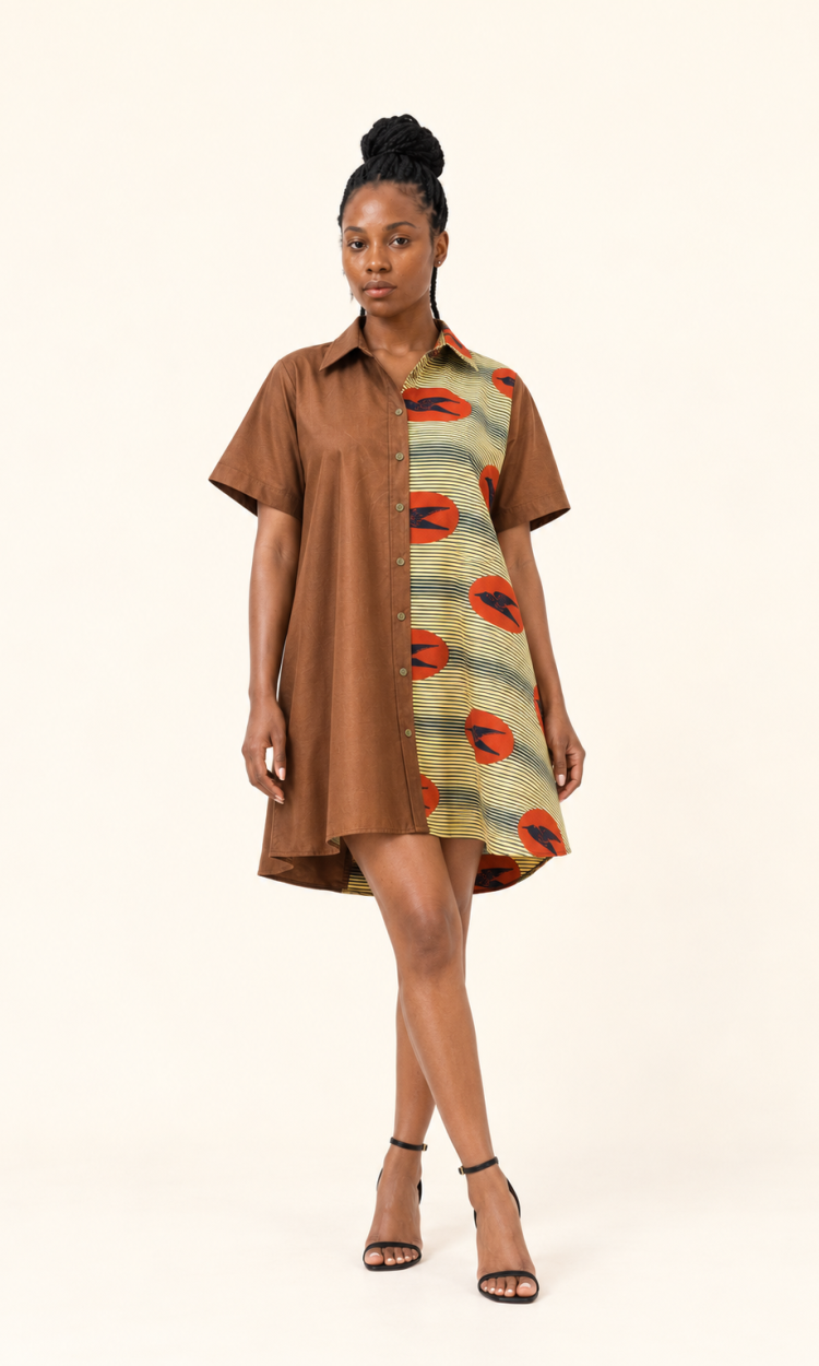 Robe-chemise colorblock Woodin et wax marron