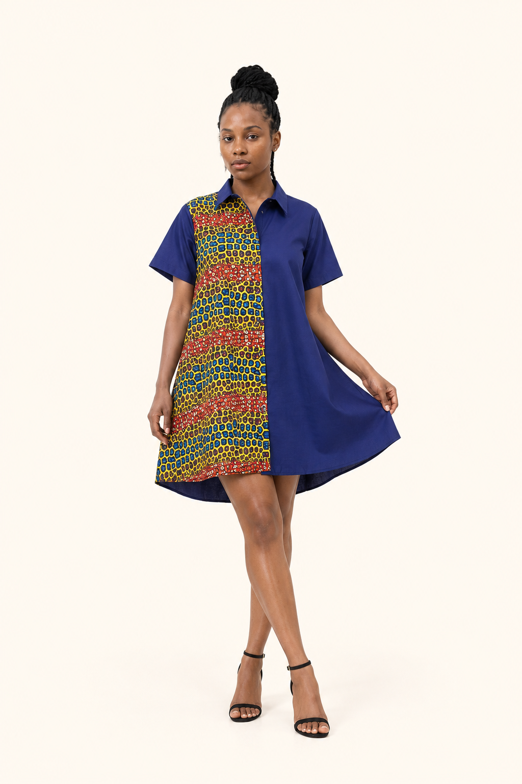 Robe-chemise colorblock Woodin et wax  bleu marine