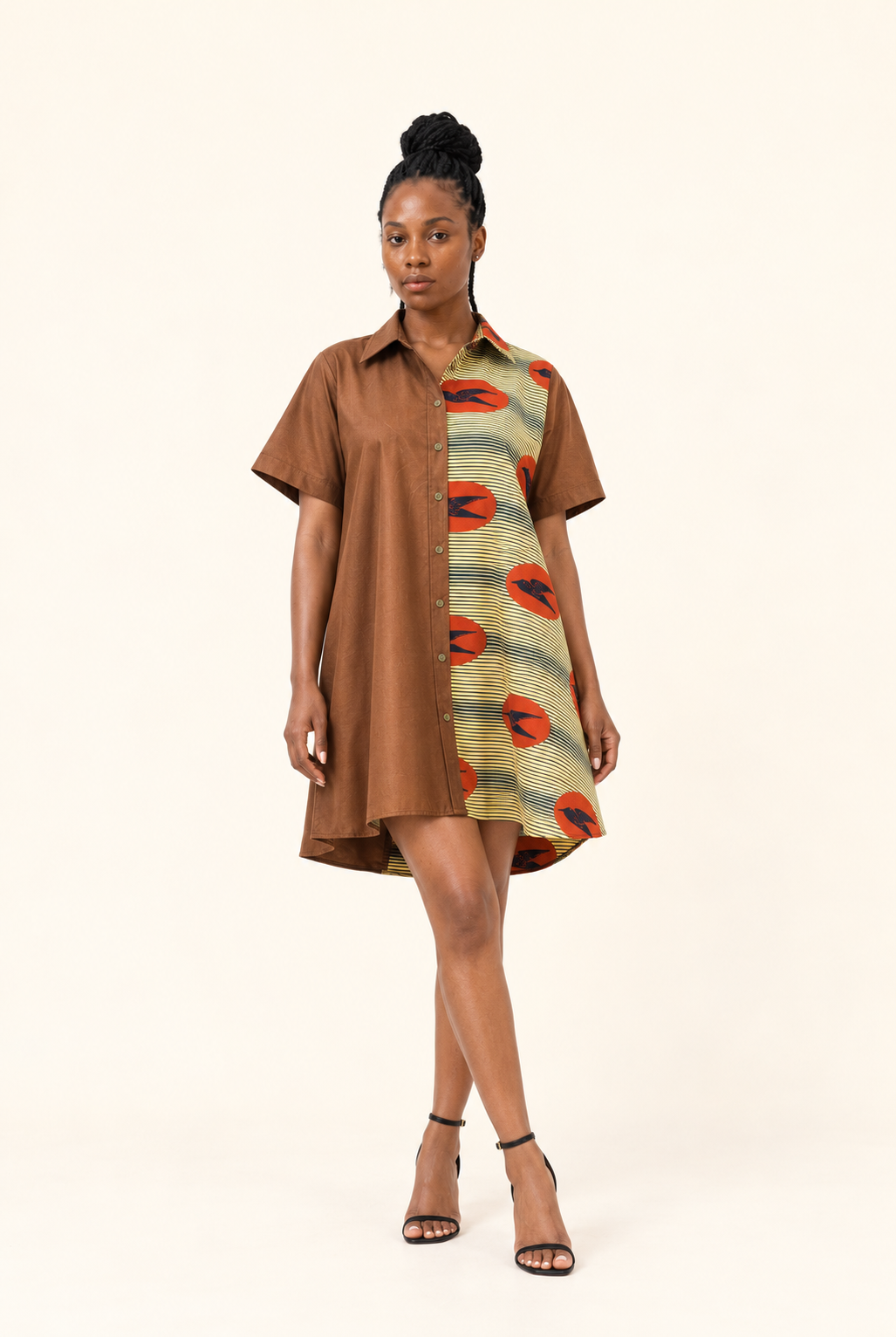 Robe-chemise colorblock Woodin et wax marron