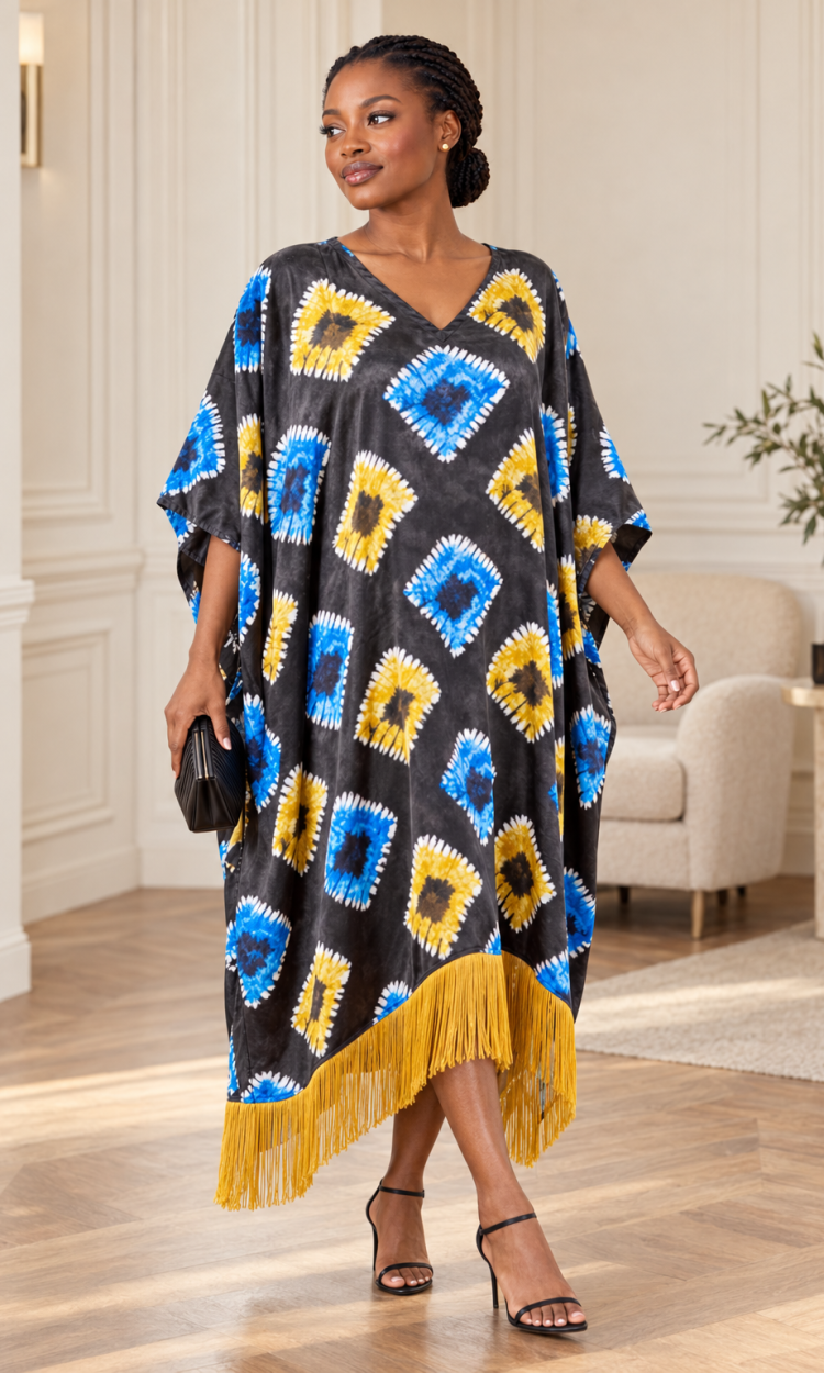 kaftan en satin tie and dye