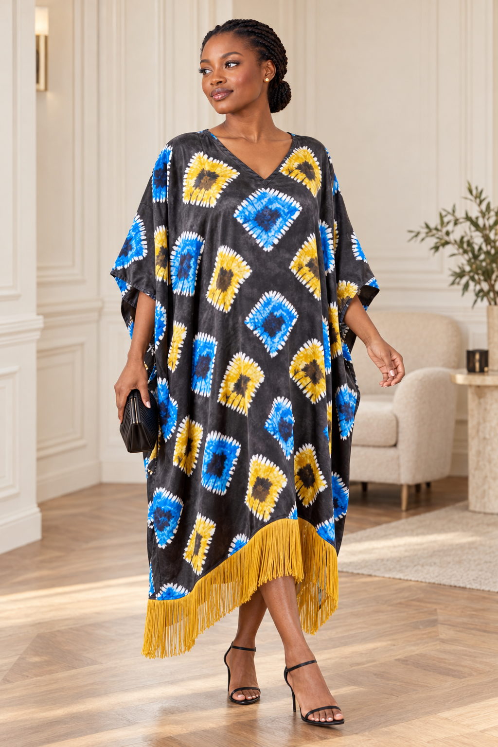 kaftan en satin tie and dye