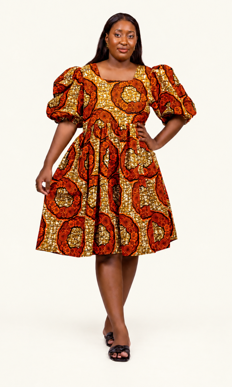 Robe en wax à manches bouffantes