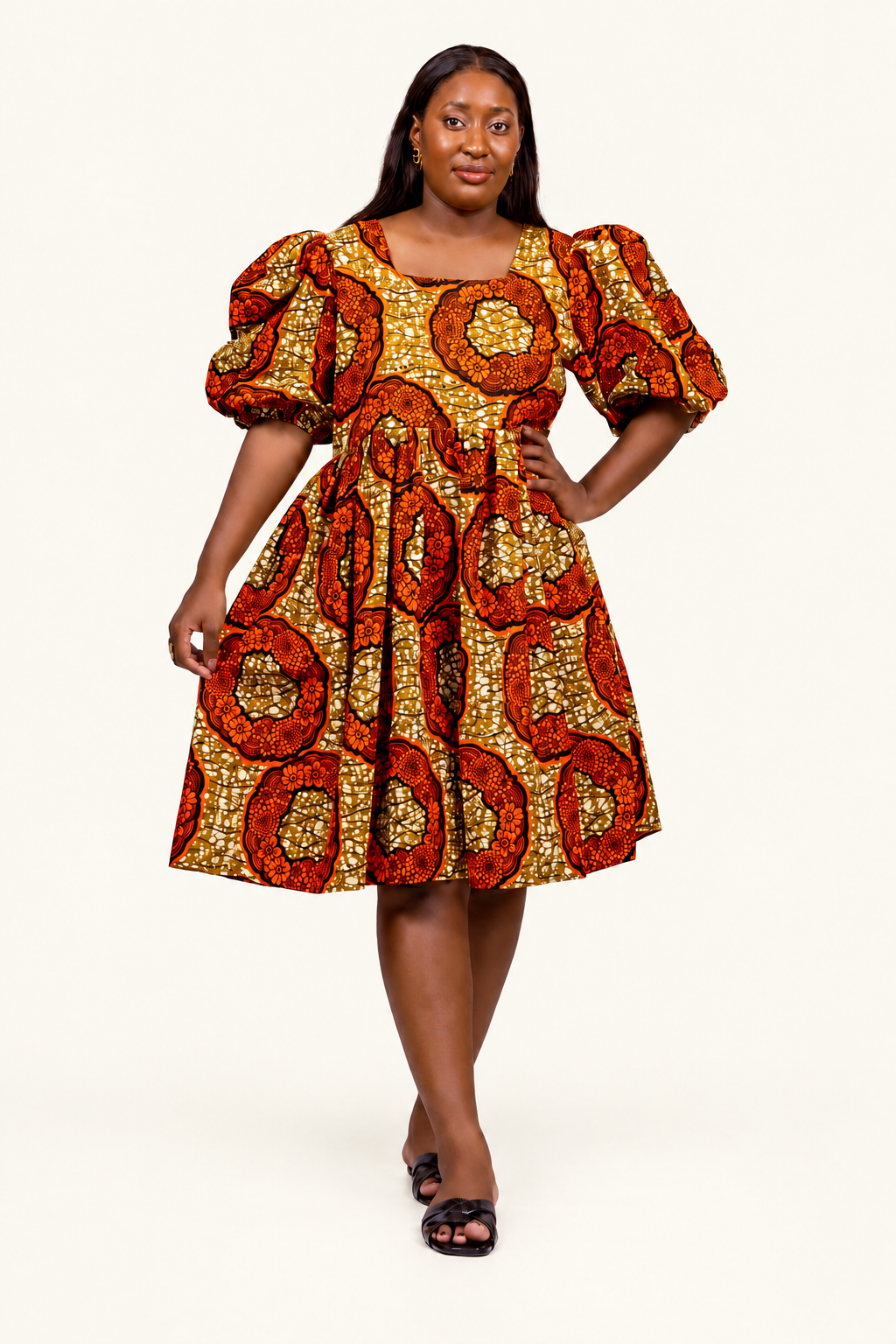 Robe en wax à manches bouffantes