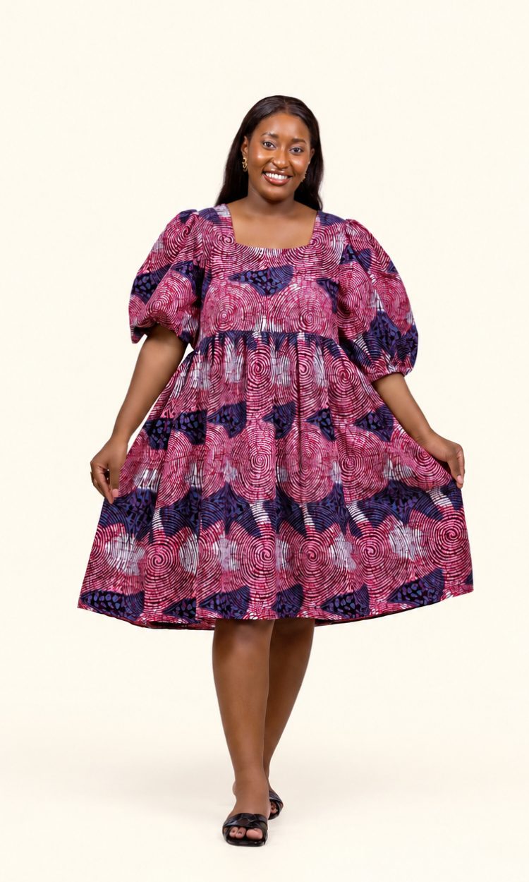 Robe en wax à manches bouffantes rose