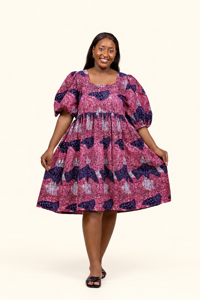 Robe en wax à manches bouffantes rose