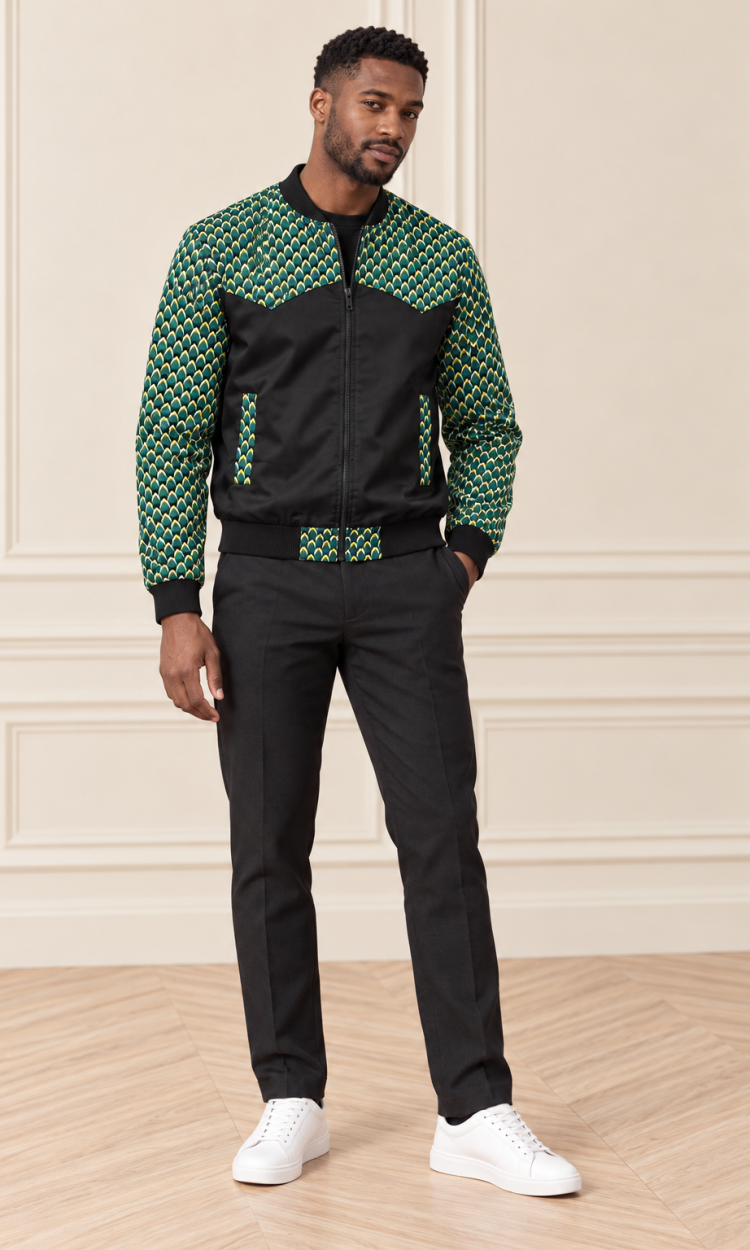 Bomber jacket en pagne wax motif écaille