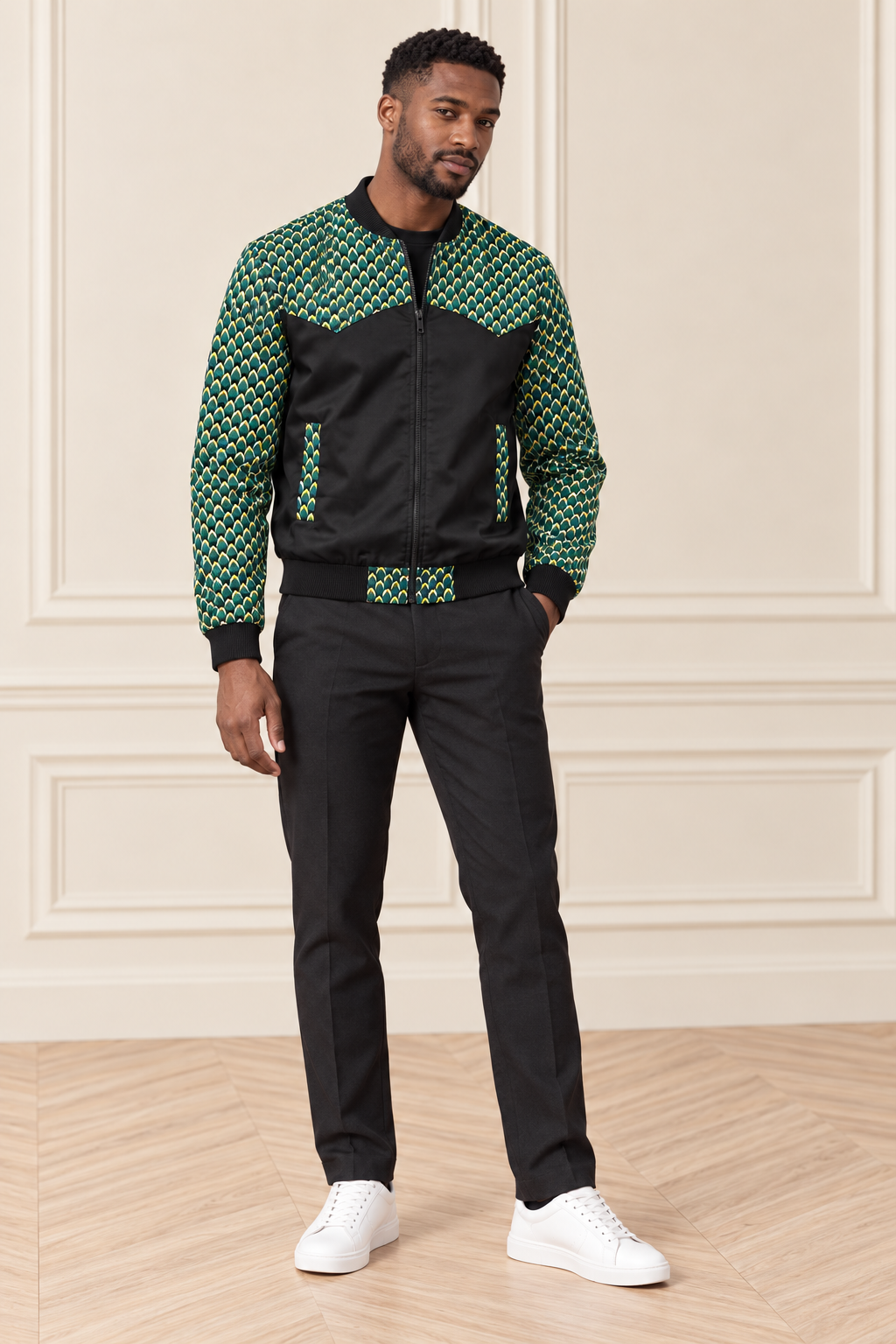 Bomber jacket en pagne wax motif écaille