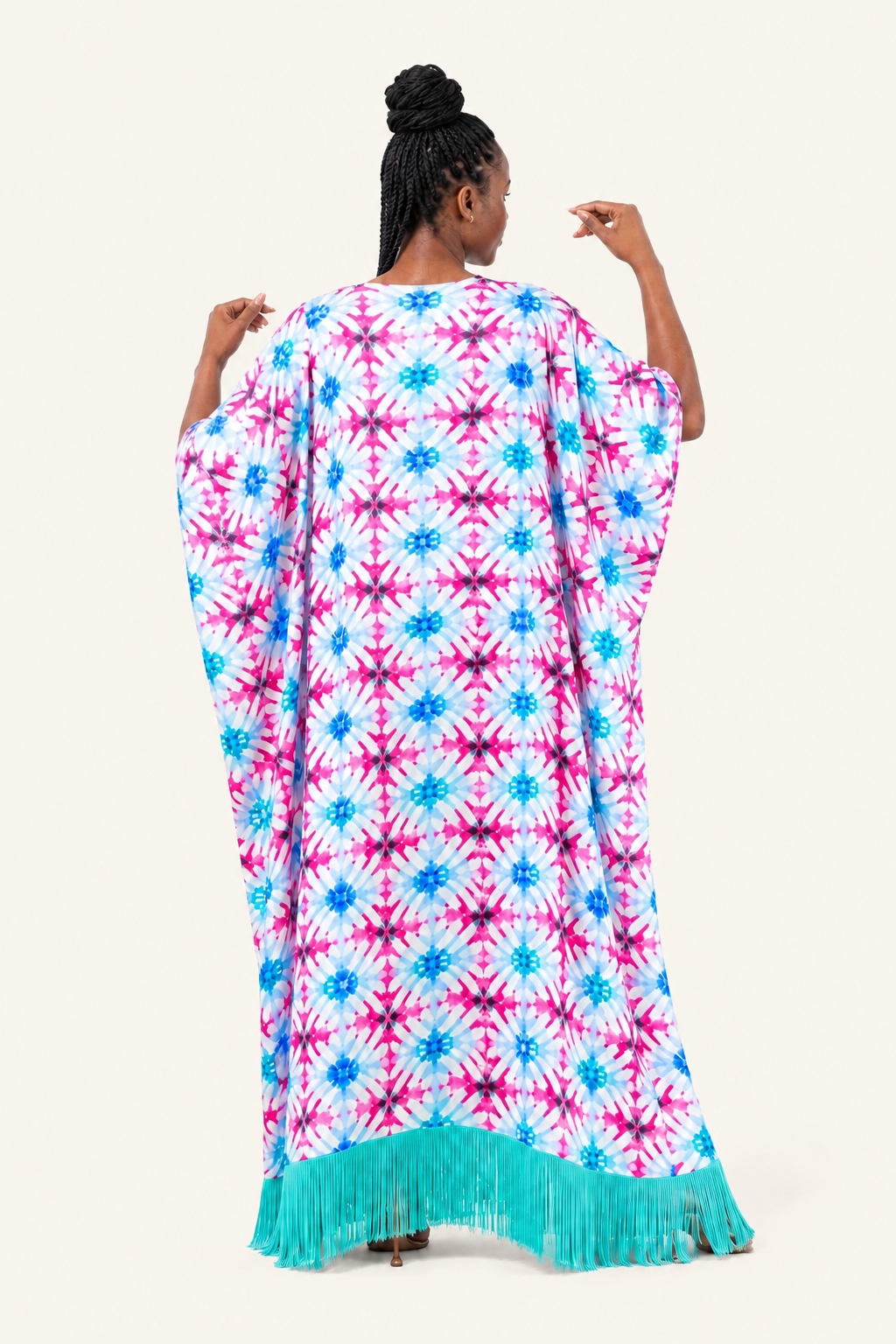 kaftan en satin imprimés wax turquoise