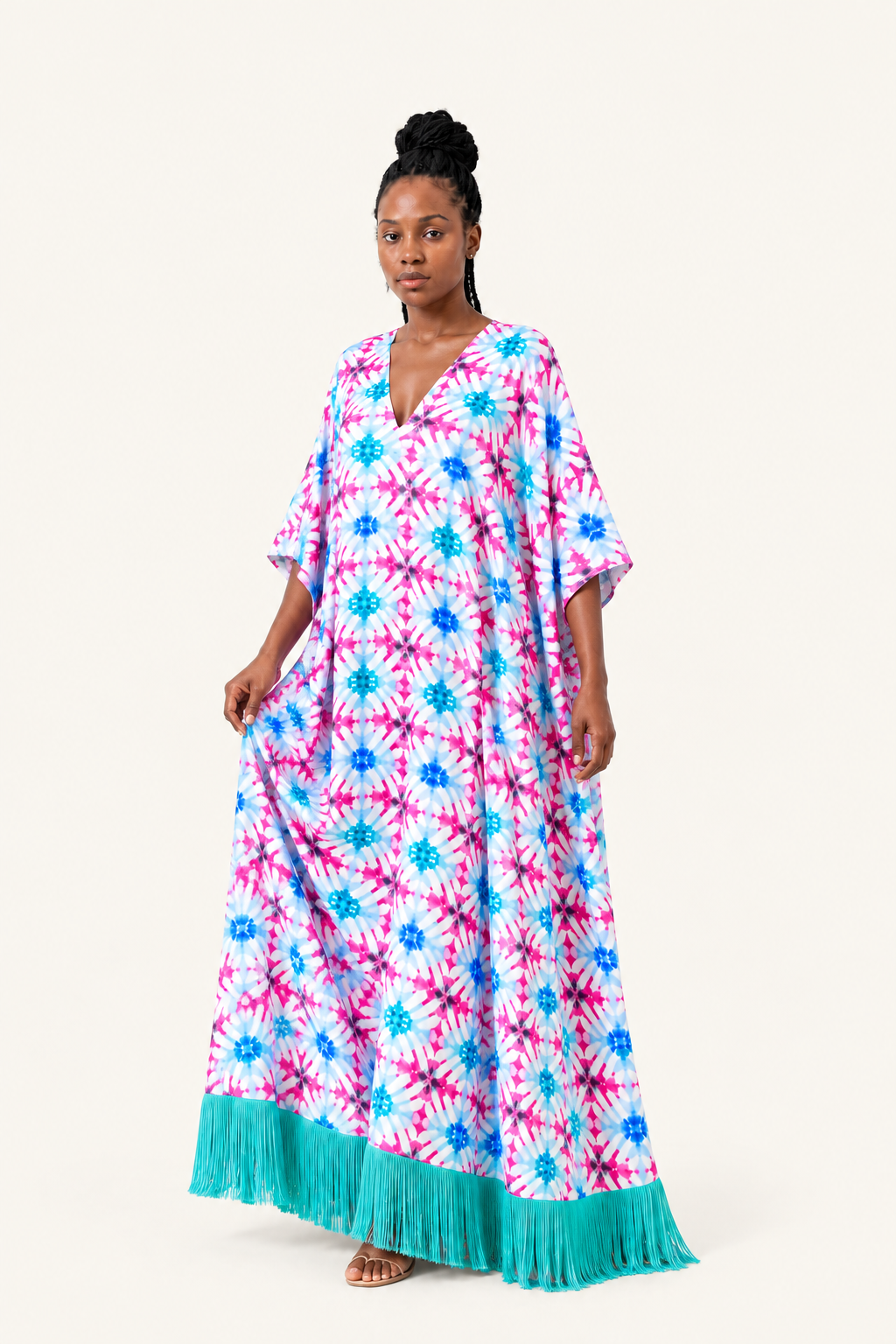 kaftan en satin imprimés wax turquoise